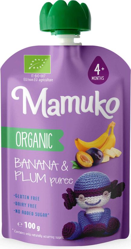 Mamuko BIO Banānu-Plūmju biezenis 100g 4+ mēn.