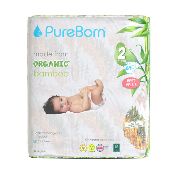 PureBorn nappies size 2. Value Pack. From 3 to 6KG. 64 units