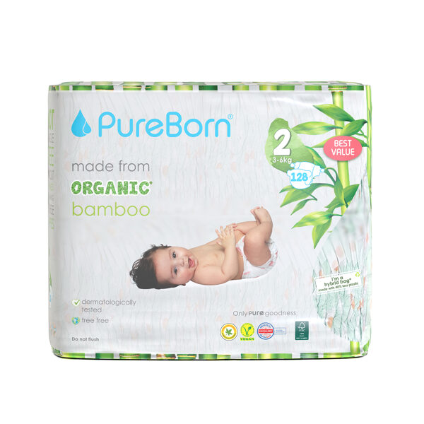 PureBorn nappies size 2. Mega Pack. From 3 to 6KG. 128 units
