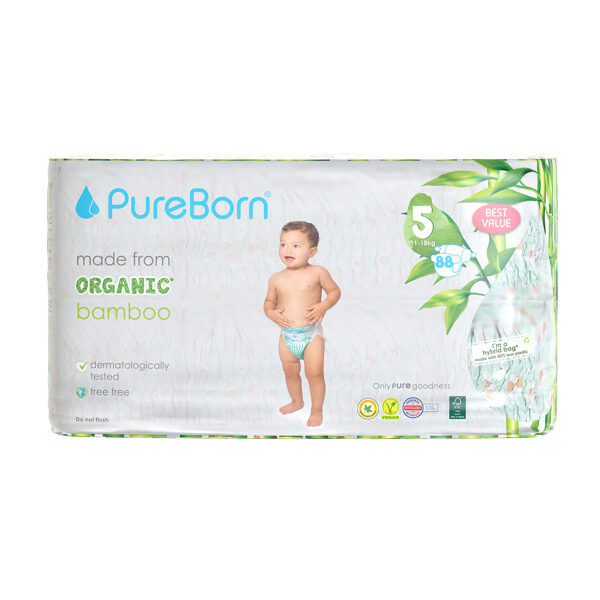 PureBorn autiņbiksītes ar klipšiem 5. izmērs Mega Pack 11-18kg 88gb