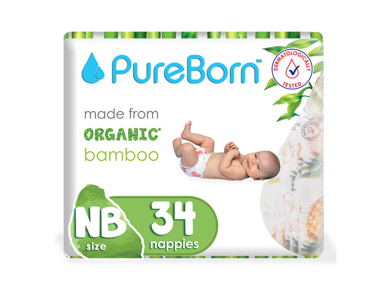 PureBorn nappies size NB: Newborn Up to 4.5KG. 34 units
