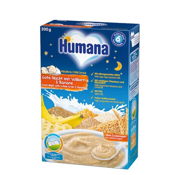 Humana Miega piena putra ar pilngraudiem un banāniem 200g 6+ mēn