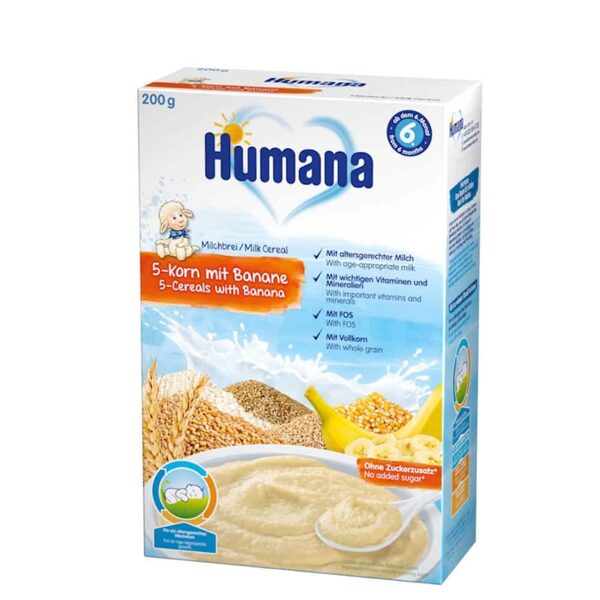 Humana 5 graudu piena putra ar banāniem 200g 6+ mēn