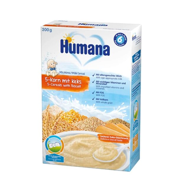 Humana 5 graudu piena putra ar cepumiem 200g 6+ mēn