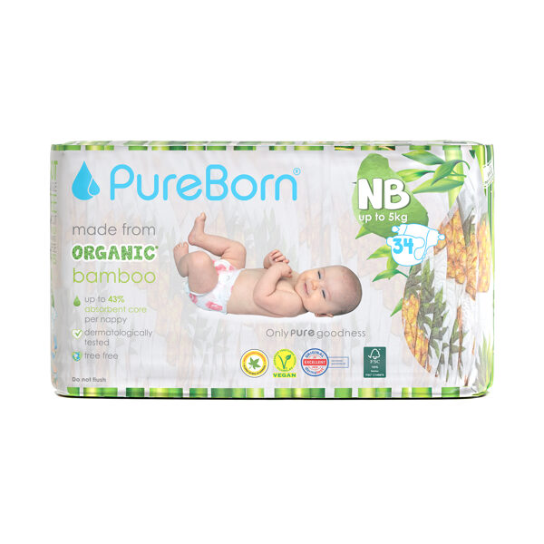 PureBorn nappies size NB: Newborn Single Pack Up to 4.5KG. 34 units
