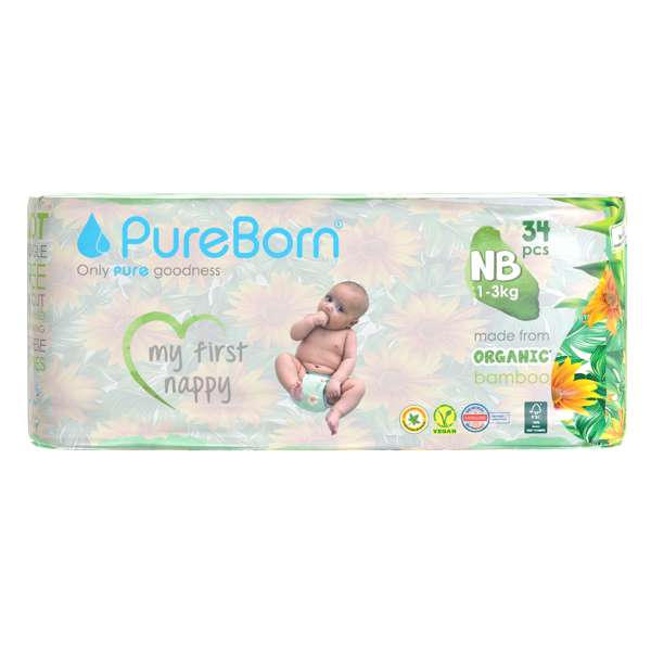 PureBorn autiņbiksītes ar klipšiem NB izmērs Single Pack 1-3kg 34gb