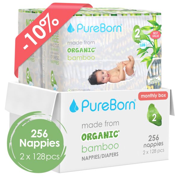 PureBorn nappies size 2. Bundle Pack. From 3 to 6KG. 256 units