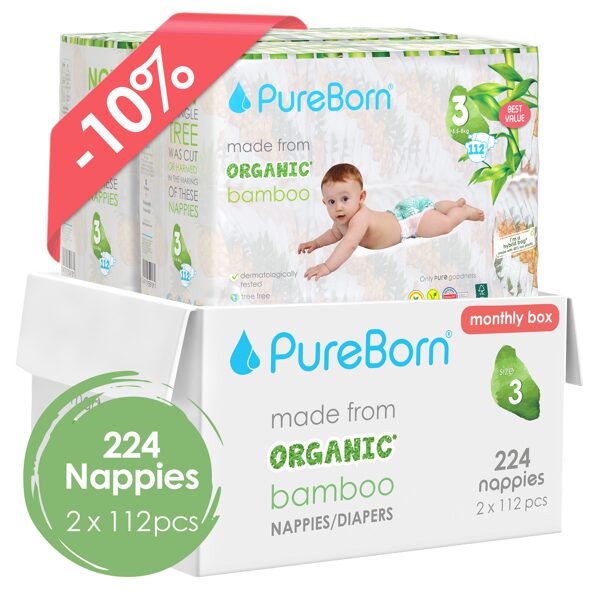 PureBorn nappies size 3. Bundle Pack. From 5.5 to 8KG. 224 units