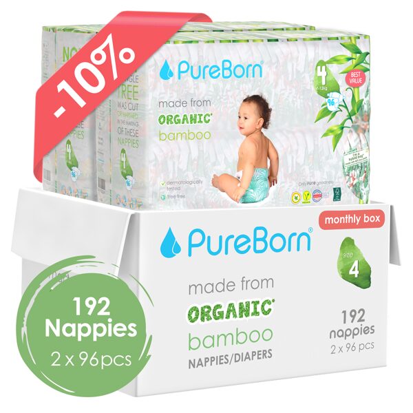 PureBorn nappies size 4. Bundle Pack. From 7 to 12KG. `192 units