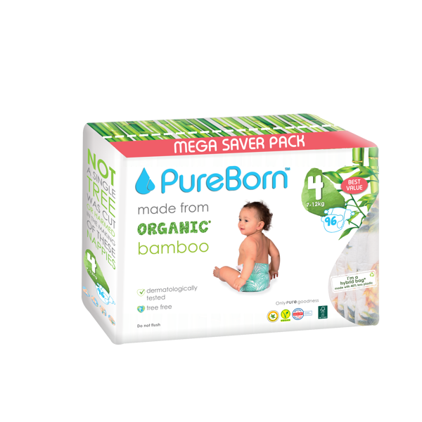 PureBorn nappies size 4. MEGA Pack. From 7 to 12KG. 96 units
