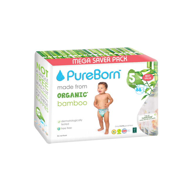 PureBorn nappies size 5. MEGA Pack. From 11 to 18KG. 88 units
